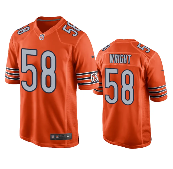 Men's Chicago Bears #58 Darnell Wright Orange Stitched Football Game Jersey